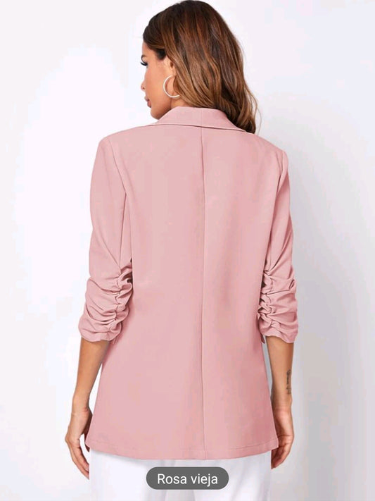 Blazer con solapa de manga fruncida, de cuello esmoquin