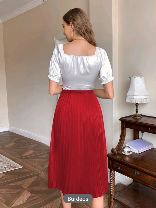 Falda larga plisada unicolor