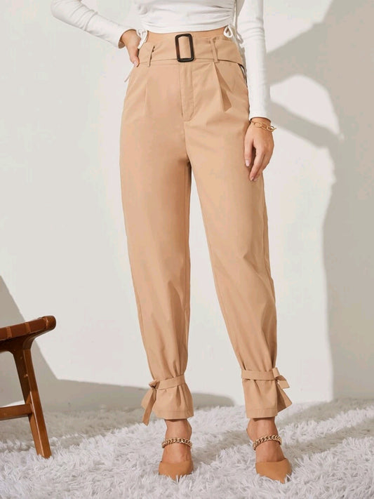 Pantalones de talle alto con cordon en tobillos, con cinturon