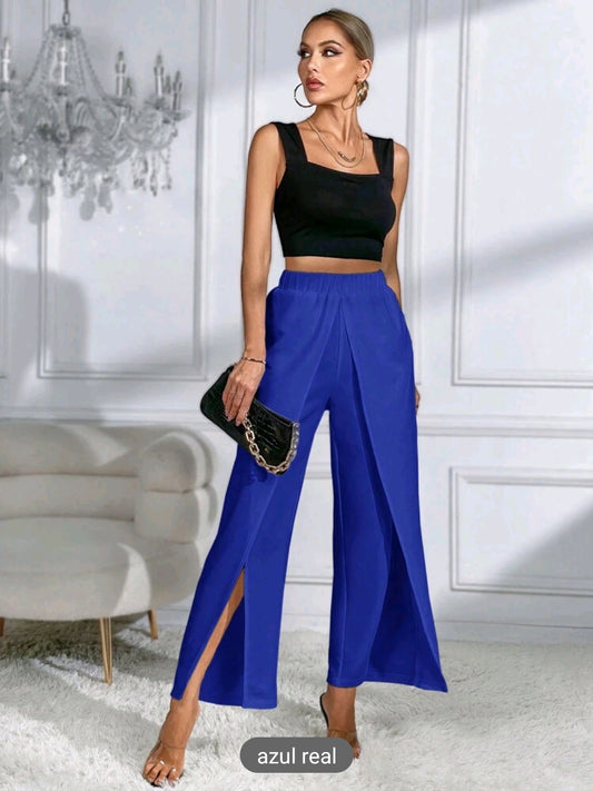 Pantalones de pierna ancha, de talle alto con abertura en pierna