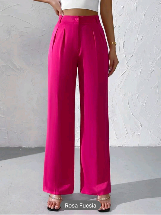 Pantalones de pierna ancha, de talle alto con fruncido