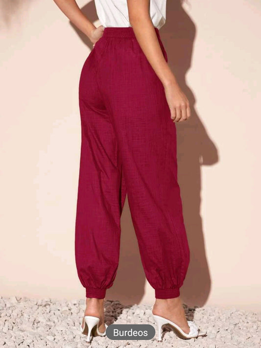 Pantalones de talle alto con cordon, elastica en bota