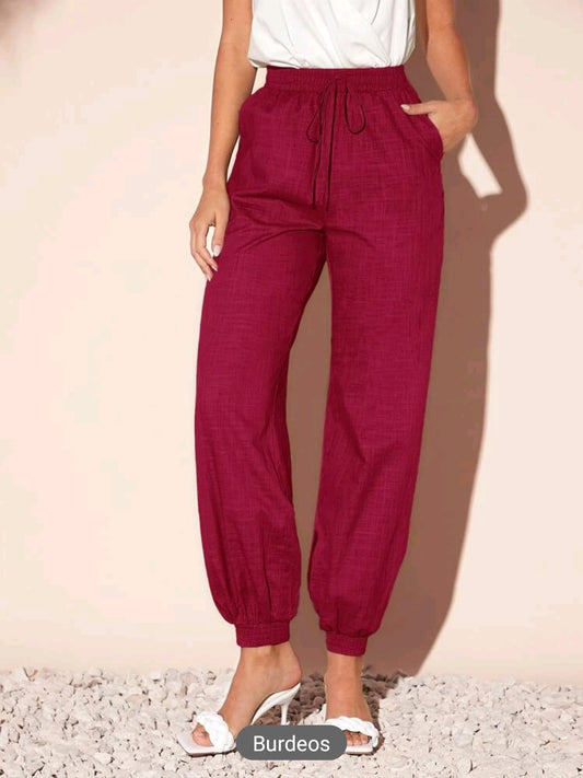 Pantalones de talle alto con cordon, elastica en bota