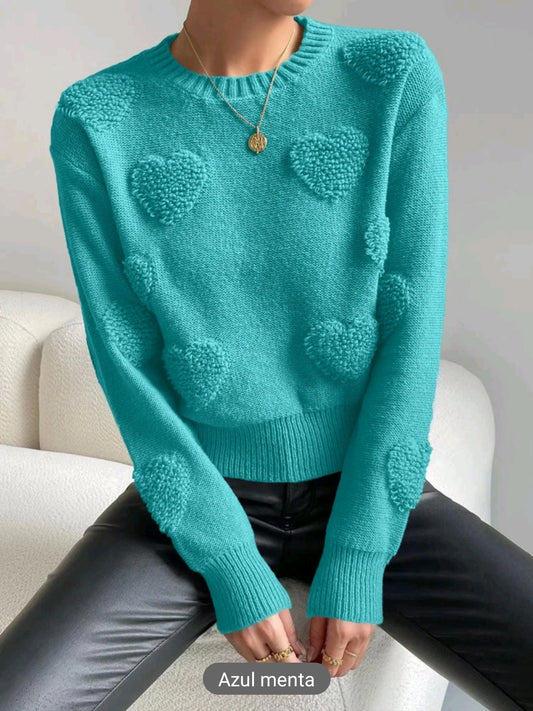 Sueter con corazon tejido