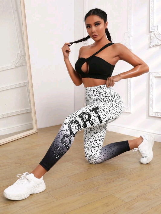 Leggings deportivos de lunares con estampado de letra