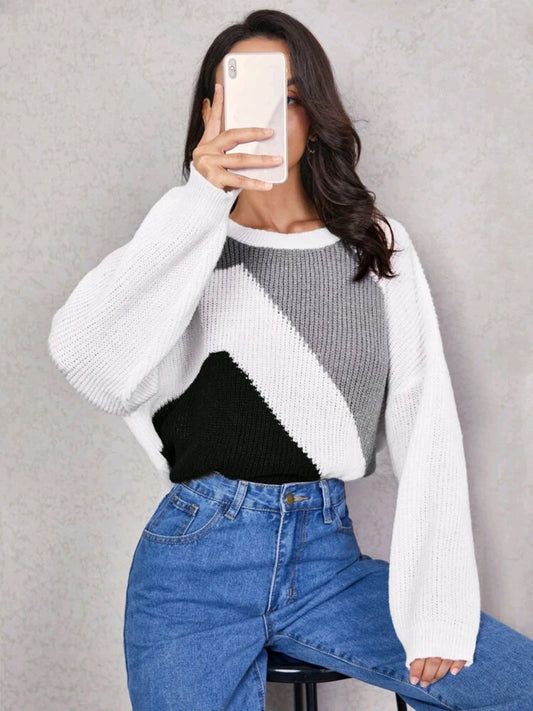 Sueter de hombros caidos, de color combinado