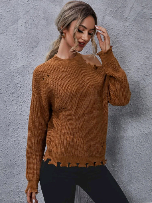 Sueter  tejido con cuello asimetrico rasgado