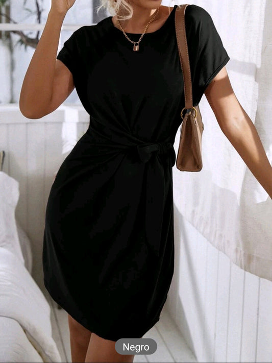 Vestido con nudo lateral, unicolor de manga murcielago