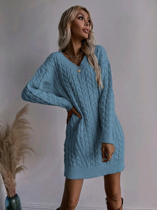 Vestido sueter tejido, en cuello V (sin cinturón)