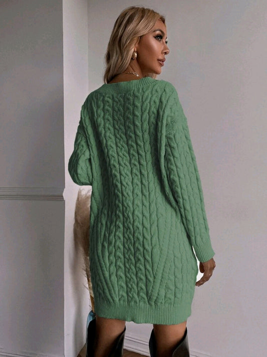 Vestido sueter tejido, en cuello V (sin cinturón)