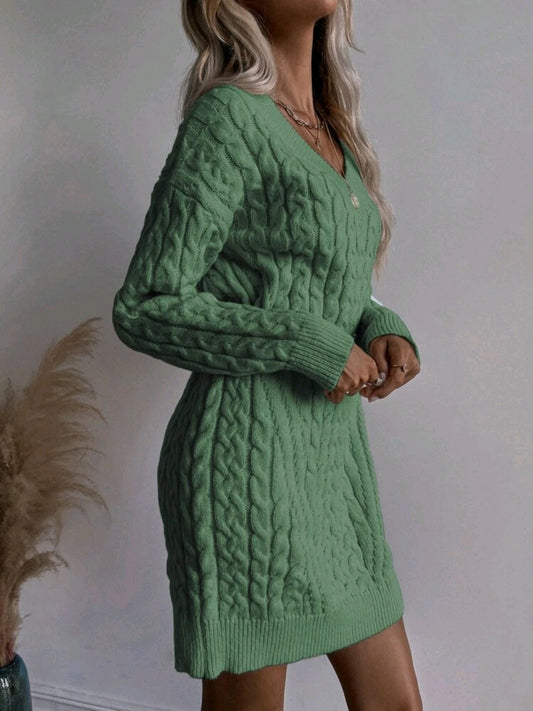 Vestido sueter tejido, en cuello V (sin cinturón)