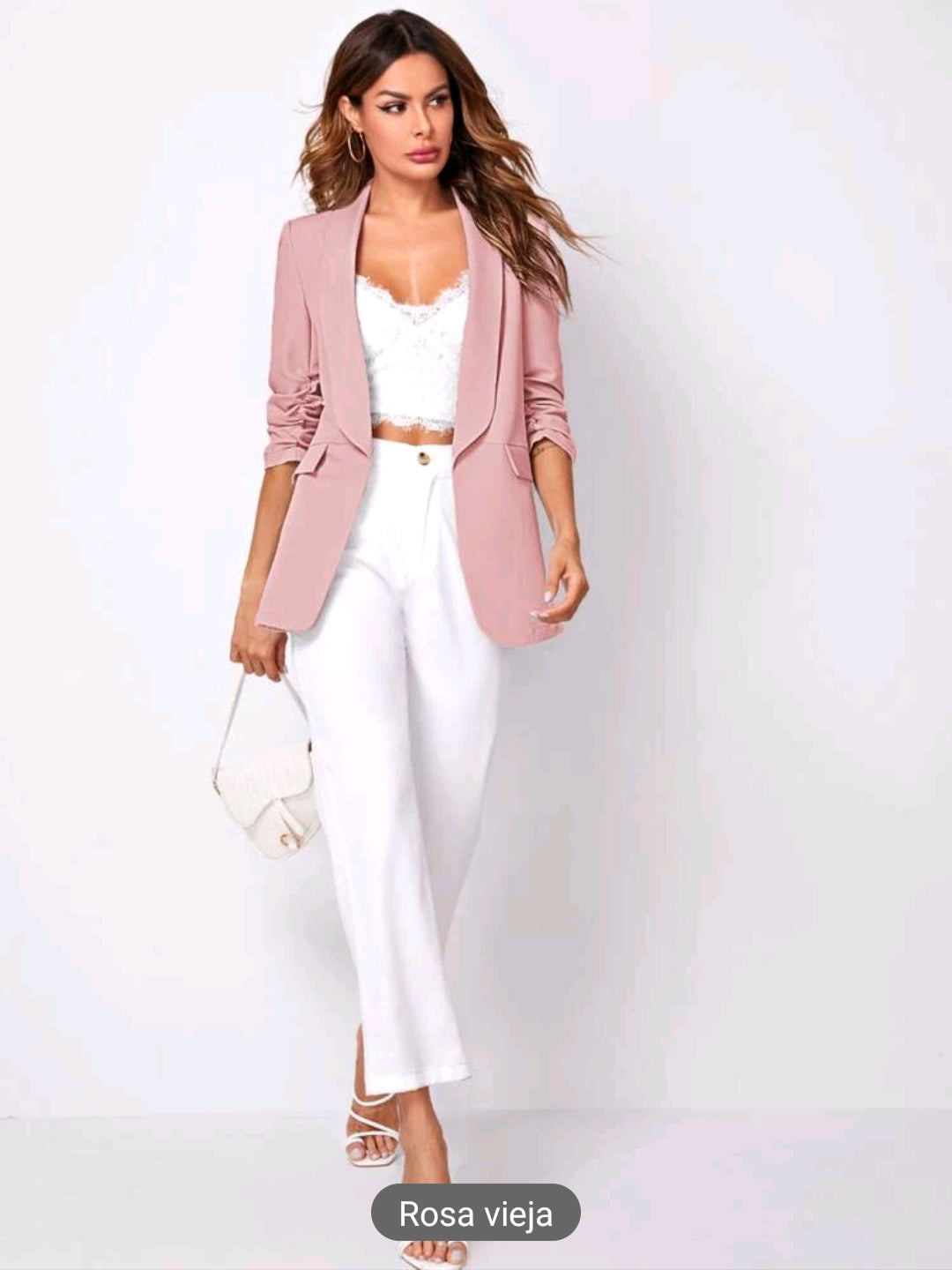Blazer con solapa de manga fruncida, de cuello esmoquin