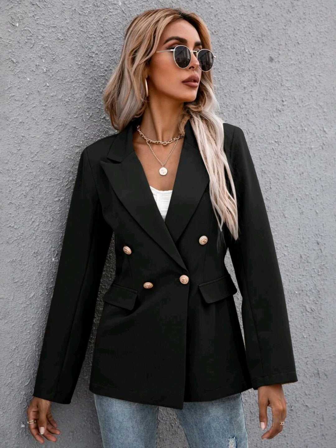 Blazer unicolor de solapa, con botones