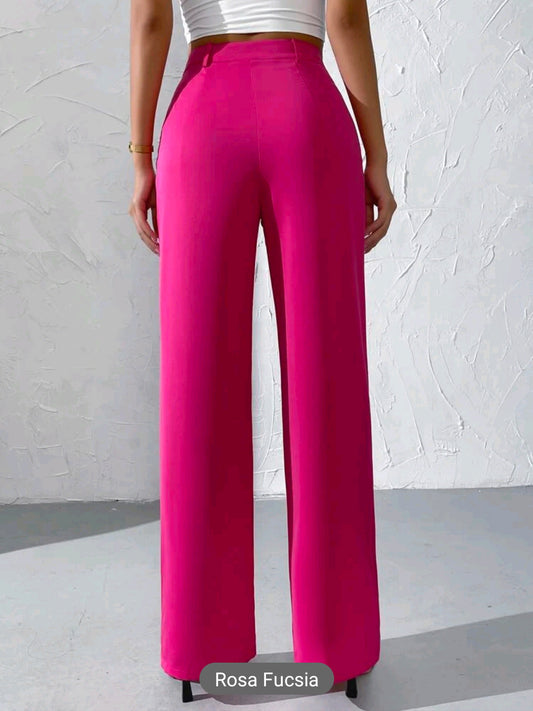 Pantalones de pierna ancha, de talle alto con fruncido